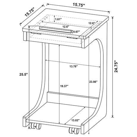 Ralston Black C-Shaped Lift-Top Sofa Side Table With Casters from Coaster - Luna Furniture