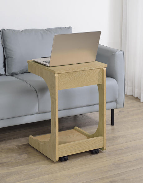 Ralston Light Oak C-Shaped Lift-Top Sofa Side Table With Casters from Coaster - Luna Furniture