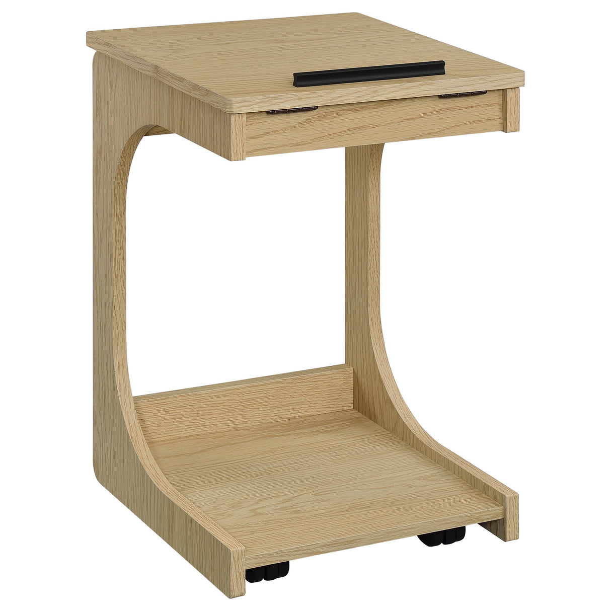 Ralston Light Oak C-Shaped Lift-Top Sofa Side Table With Casters from Coaster - Luna Furniture