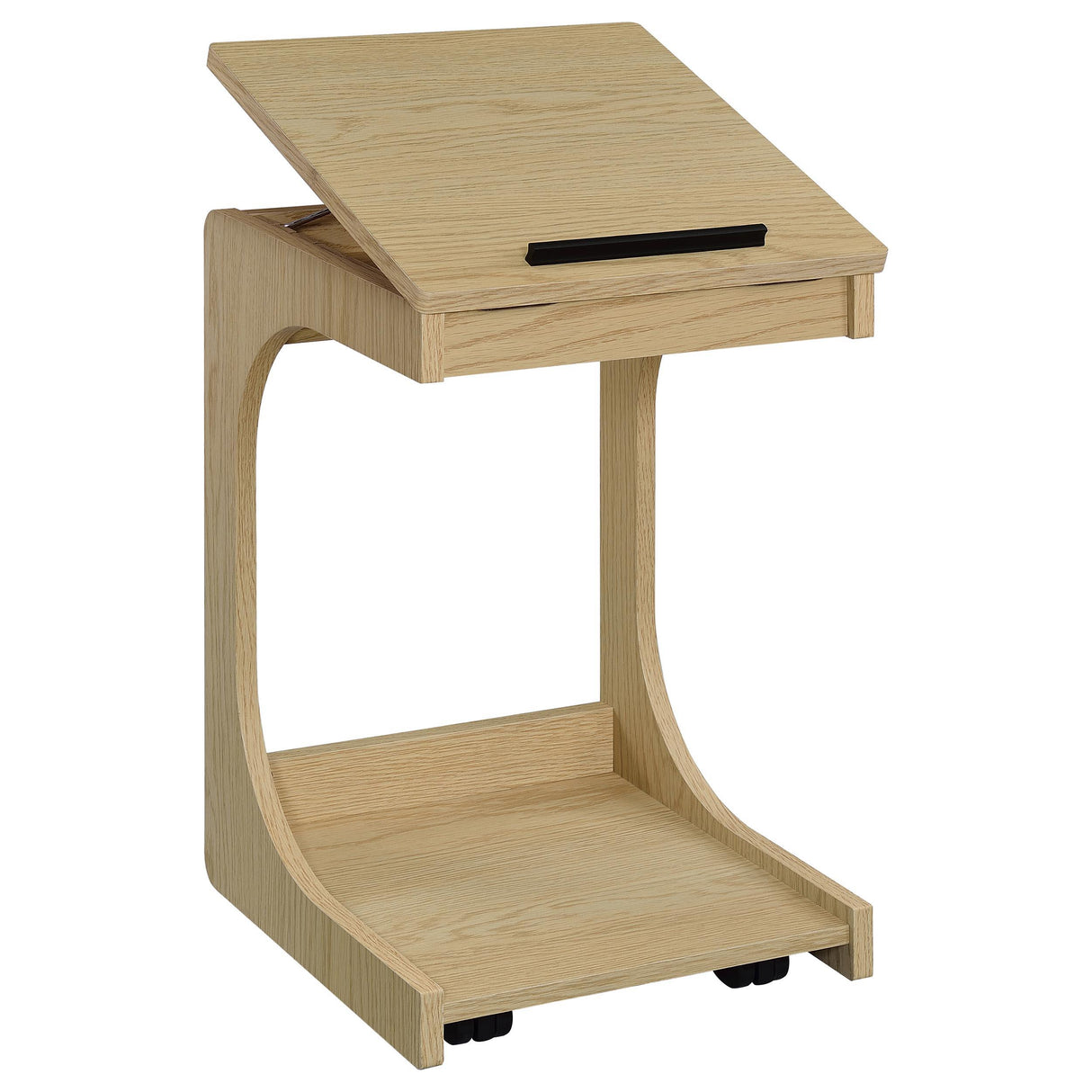 Ralston Light Oak C-Shaped Lift-Top Sofa Side Table With Casters from Coaster - Luna Furniture