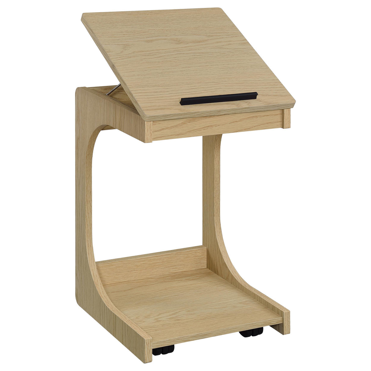 Ralston Light Oak C-Shaped Lift-Top Sofa Side Table With Casters from Coaster - Luna Furniture