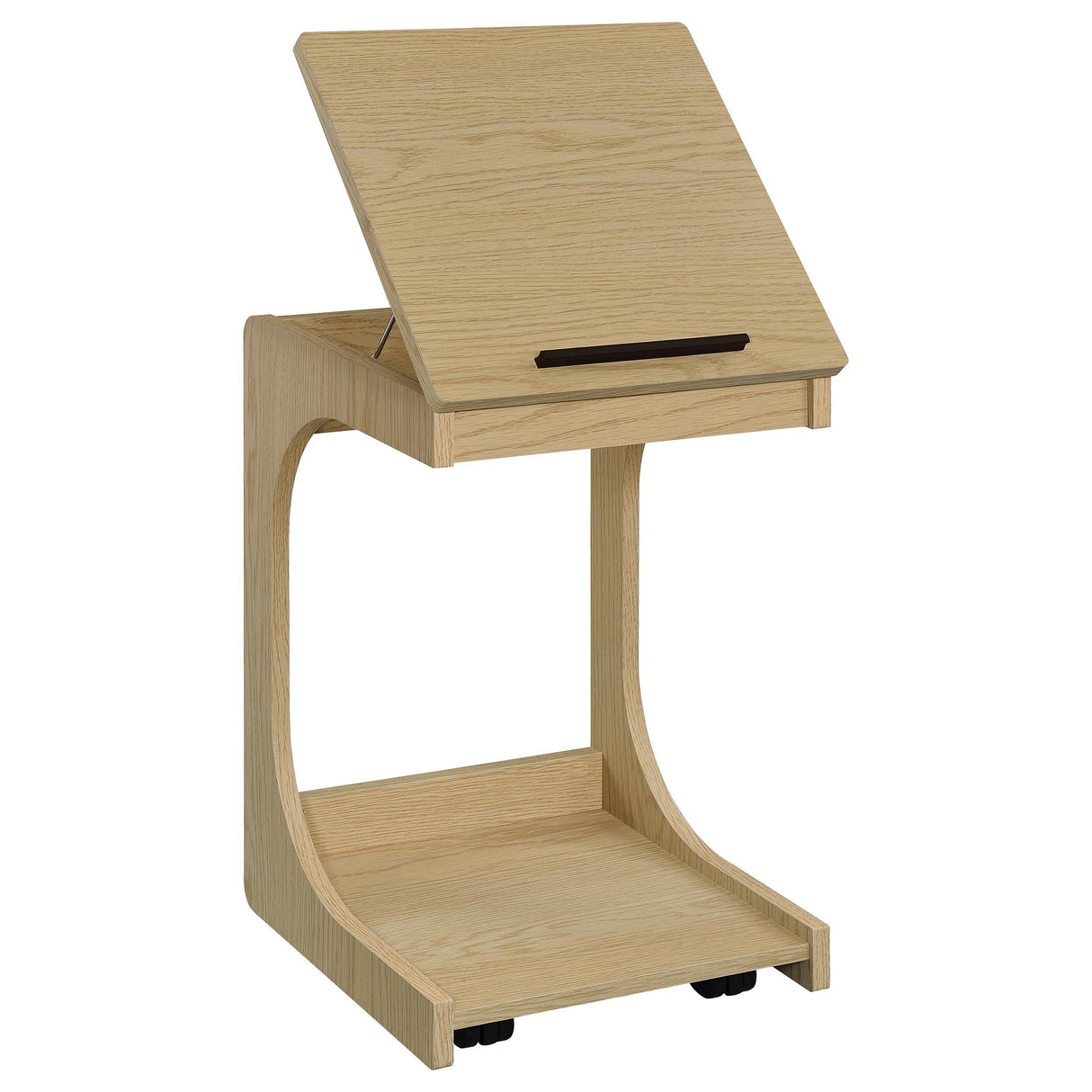 Ralston Light Oak C-Shaped Lift-Top Sofa Side Table With Casters from Coaster - Luna Furniture