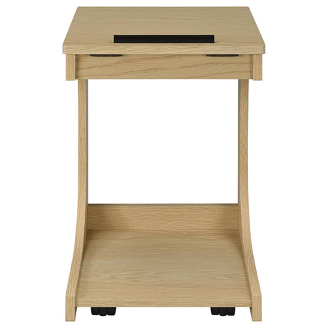 Ralston Light Oak C-Shaped Lift-Top Sofa Side Table With Casters from Coaster - Luna Furniture