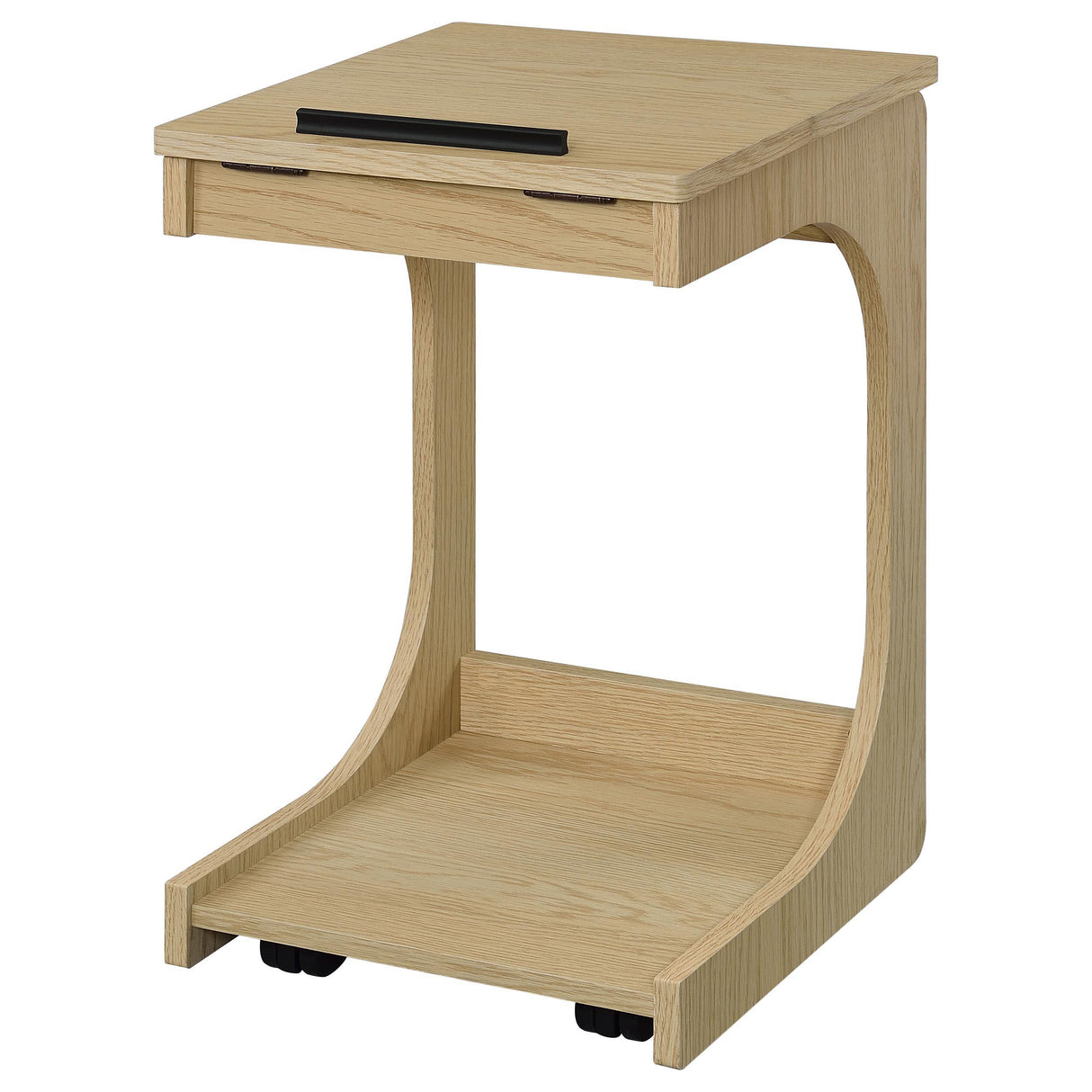 Ralston Light Oak C-Shaped Lift-Top Sofa Side Table With Casters from Coaster - Luna Furniture