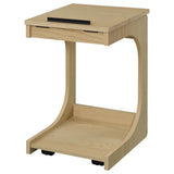 Ralston Light Oak C-Shaped Lift-Top Sofa Side Table With Casters from Coaster - Luna Furniture