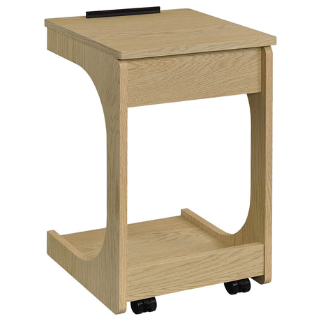 Ralston Light Oak C-Shaped Lift-Top Sofa Side Table With Casters from Coaster - Luna Furniture