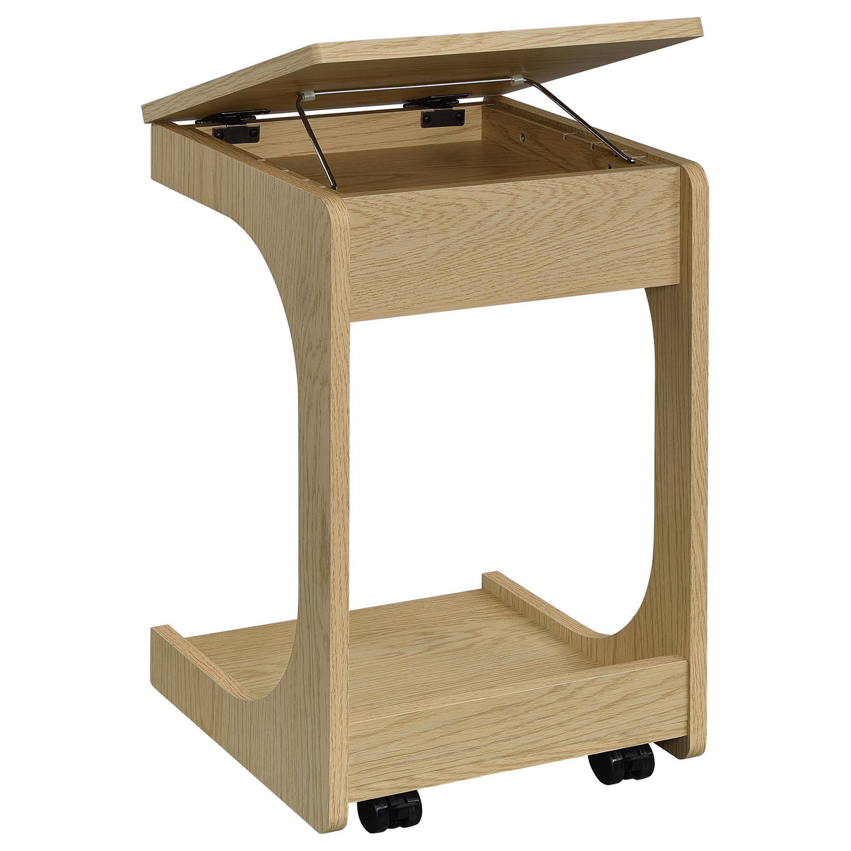 Ralston Light Oak C-Shaped Lift-Top Sofa Side Table With Casters from Coaster - Luna Furniture