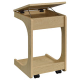 Ralston Light Oak C-Shaped Lift-Top Sofa Side Table With Casters from Coaster - Luna Furniture