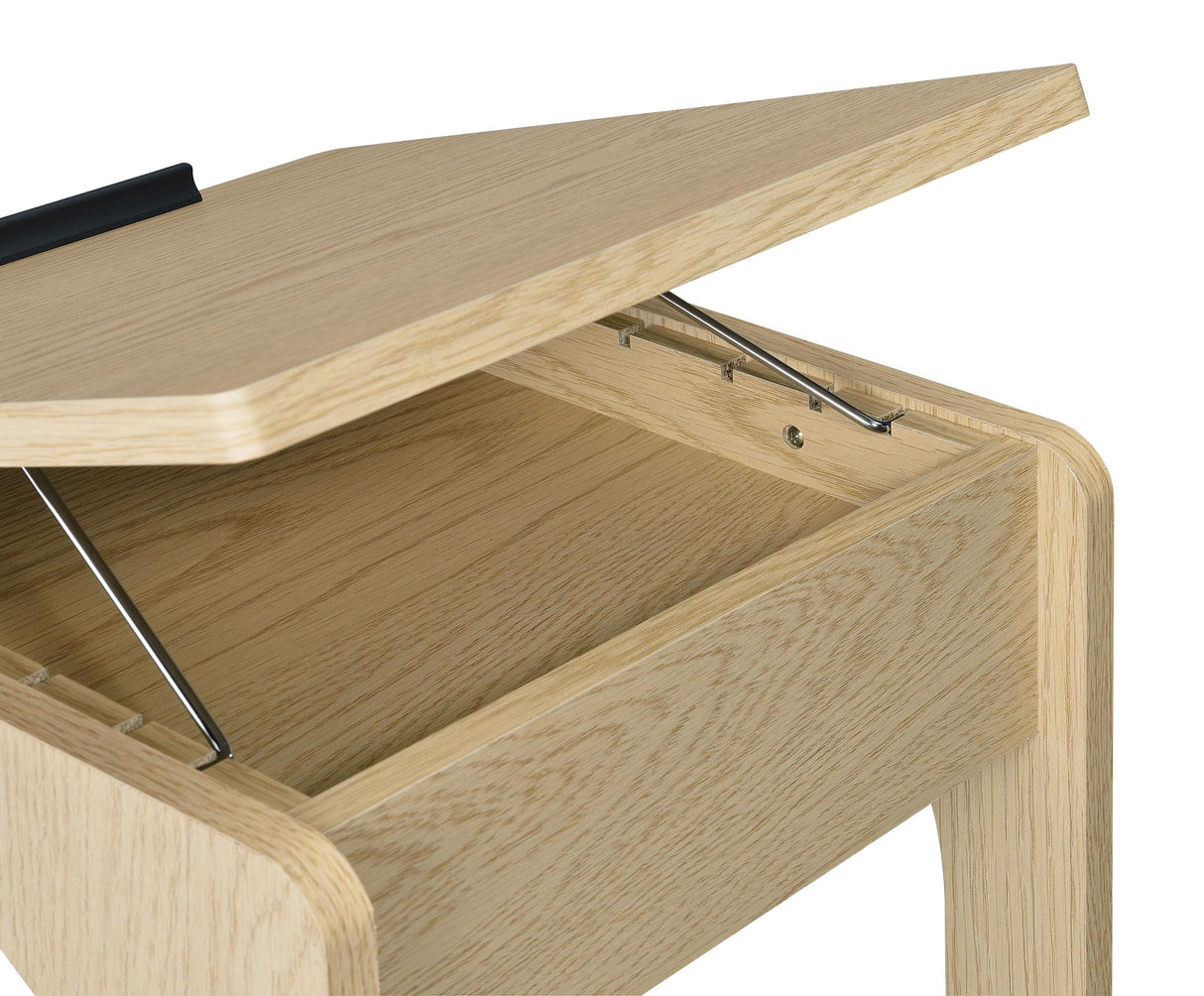 Ralston Light Oak C-Shaped Lift-Top Sofa Side Table With Casters from Coaster - Luna Furniture