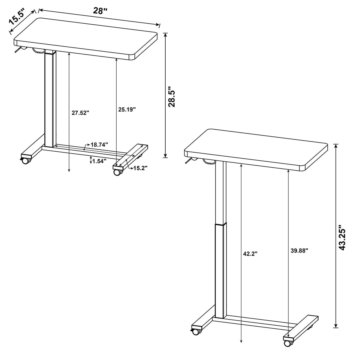 Westpark Mango Pneumatic Adjustable C-Shape Side Table with Casters from Coaster - Luna Furniture