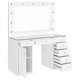 Percy White 7-Drawer Glass Top Vanity Desk with Lighting from Coaster - Luna Furniture