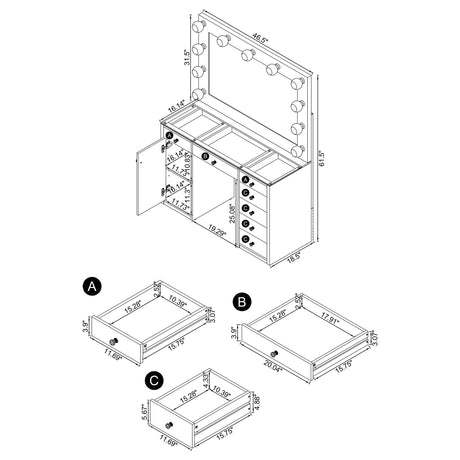 Acena Gray High Gloss 7-Drawer Vanity Set with Lighting from Coaster - Luna Furniture
