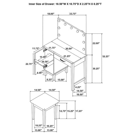 Elijah Whiteand Dark Gray Vanity Set with LED Lights from Coaster - Luna Furniture