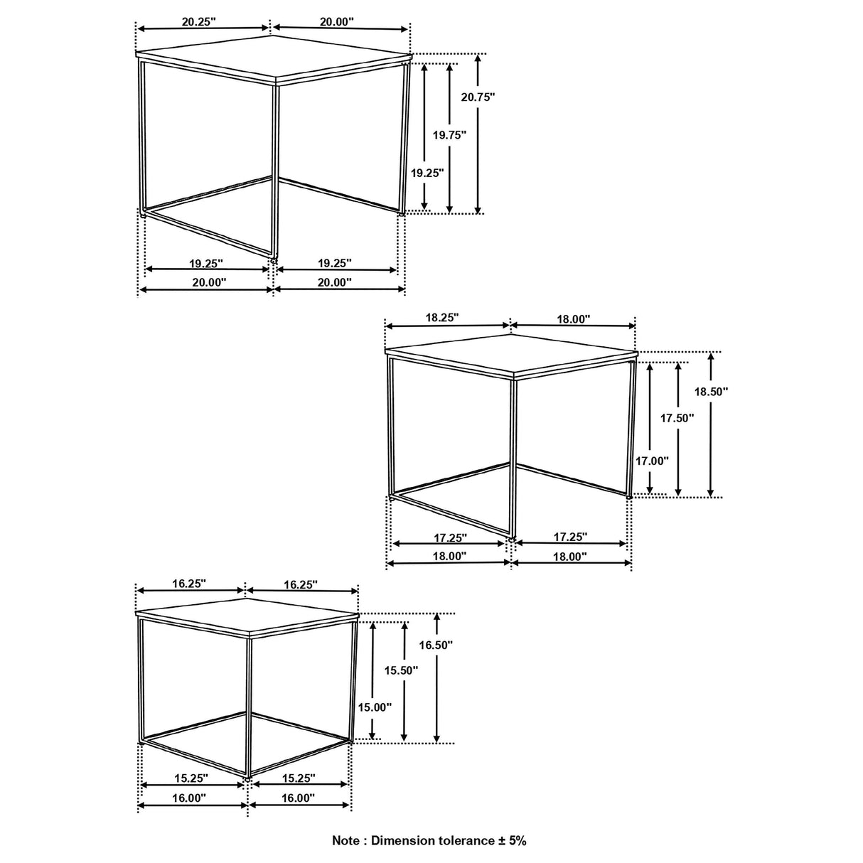Belcourt Natural and Black 3-Piece Square Nesting Tables from Coaster - Luna Furniture