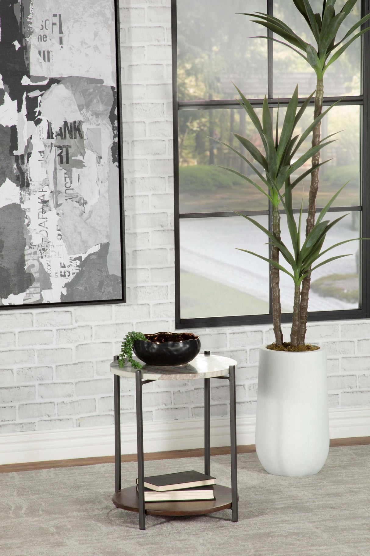 Noemie White and Gunmetal Round Marble Top Accent Side Table from Coaster - Luna Furniture