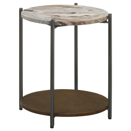 Noemie White and Gunmetal Round Marble Top Accent Side Table from Coaster - Luna Furniture