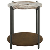 Noemie White and Gunmetal Round Marble Top Accent Side Table from Coaster - Luna Furniture