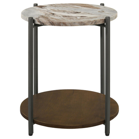 Noemie White and Gunmetal Round Marble Top Accent Side Table from Coaster - Luna Furniture