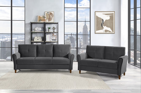 Dunleith Charcoal Gray Velvet Loveseat from Homelegance - Luna Furniture