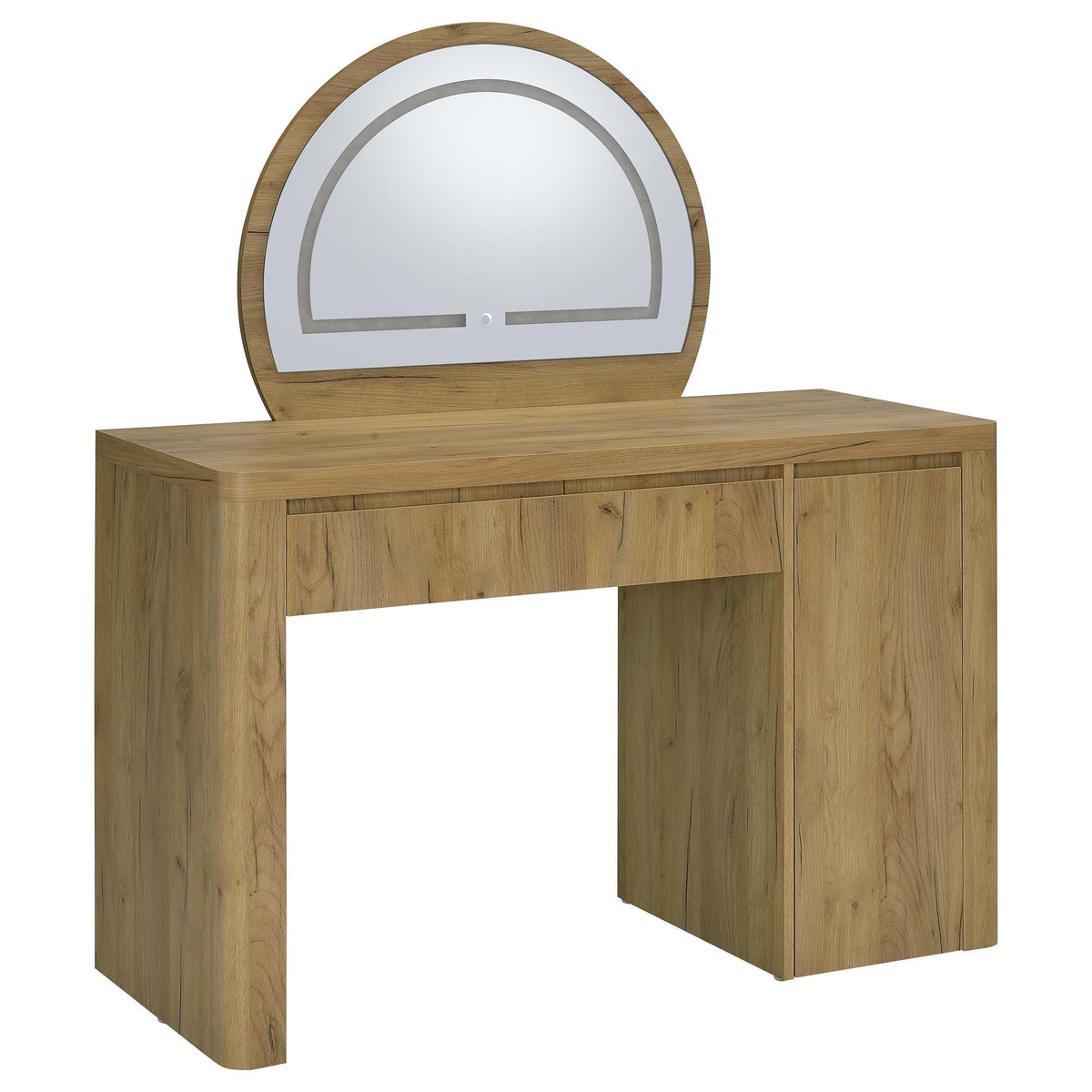 Irwin Rustic Oak Vanity Table with LED Mirror and Storage from Coaster - Luna Furniture