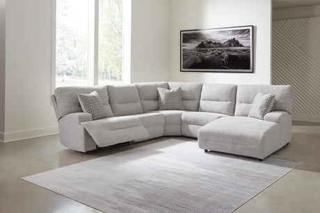 Acklen Place Pewter 5-Piece RAF Chaise Power Reclining Sectional from Ashley - Luna Furniture