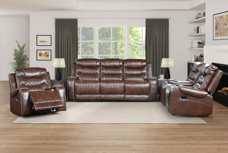 Putnam Brown Reclining Sofa With Drop Down Table from Homelegance - Luna Furniture