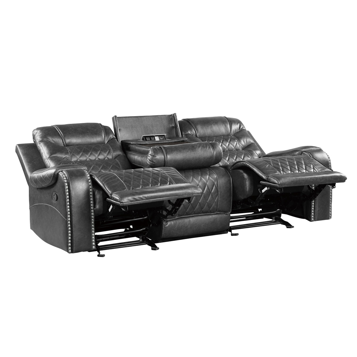 Putnam Gray Reclining Sofa With Drop Down Table from Homelegance - Luna Furniture