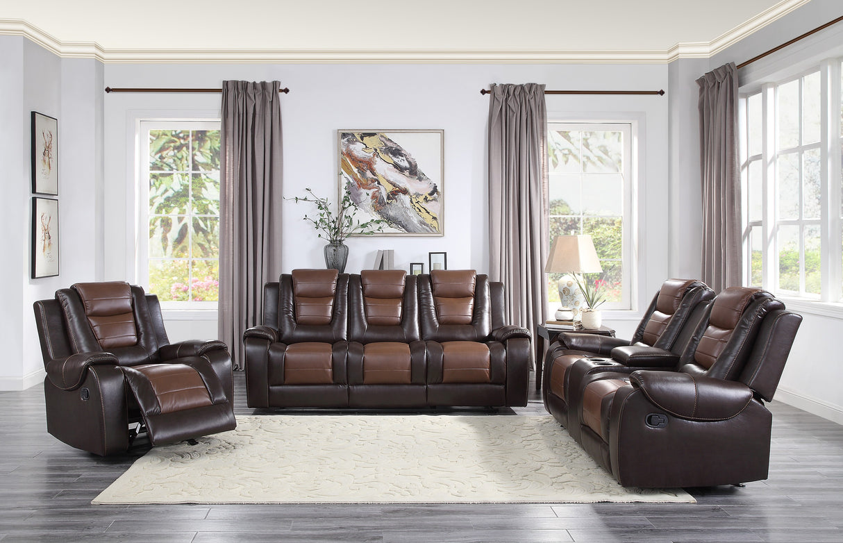 Briscoe Brown Double Reclining Sofa with Drop-Down Cup Holders from Homelegance - Luna Furniture