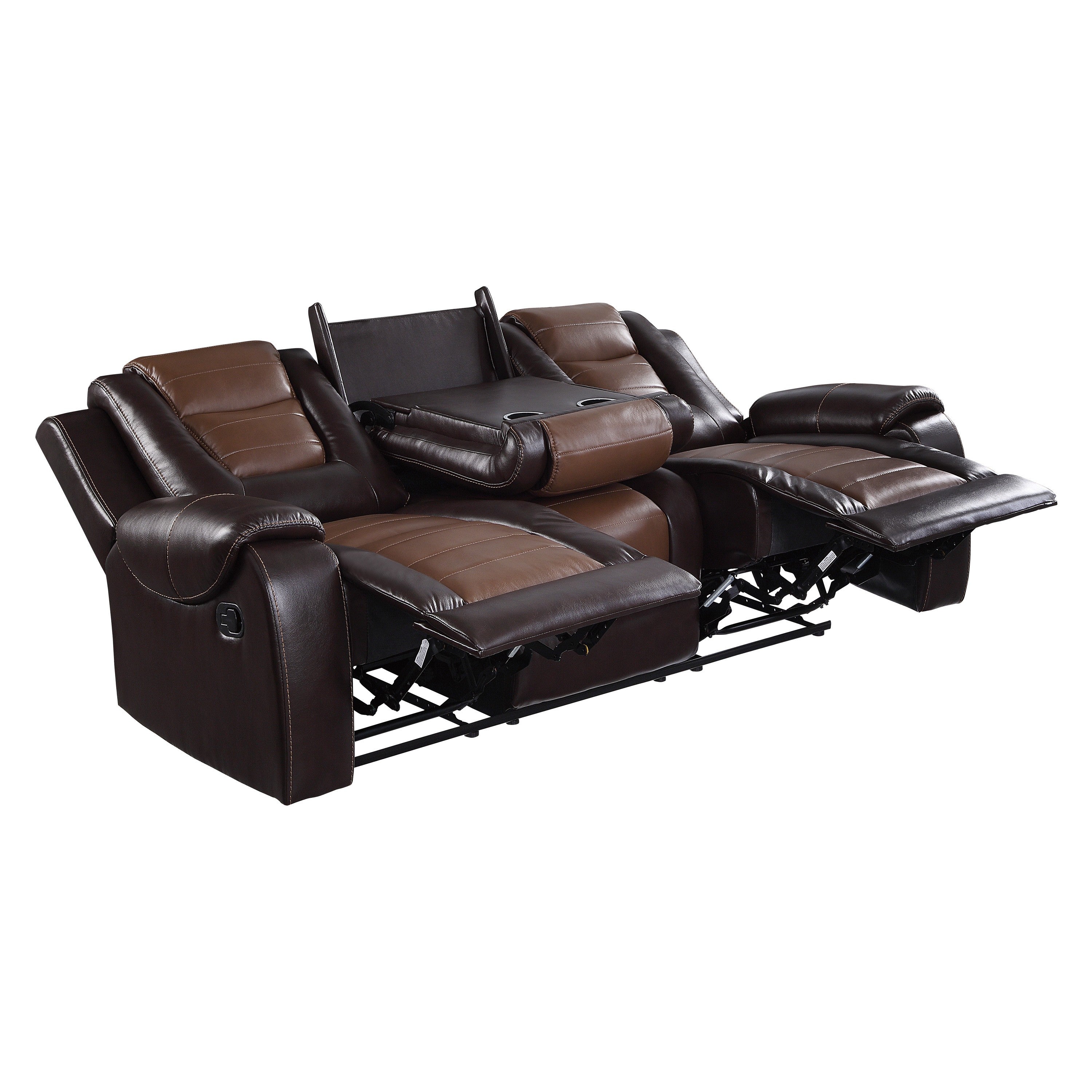 Briscoe Brown Double Reclining Sofa with Drop-Down Cup Holders