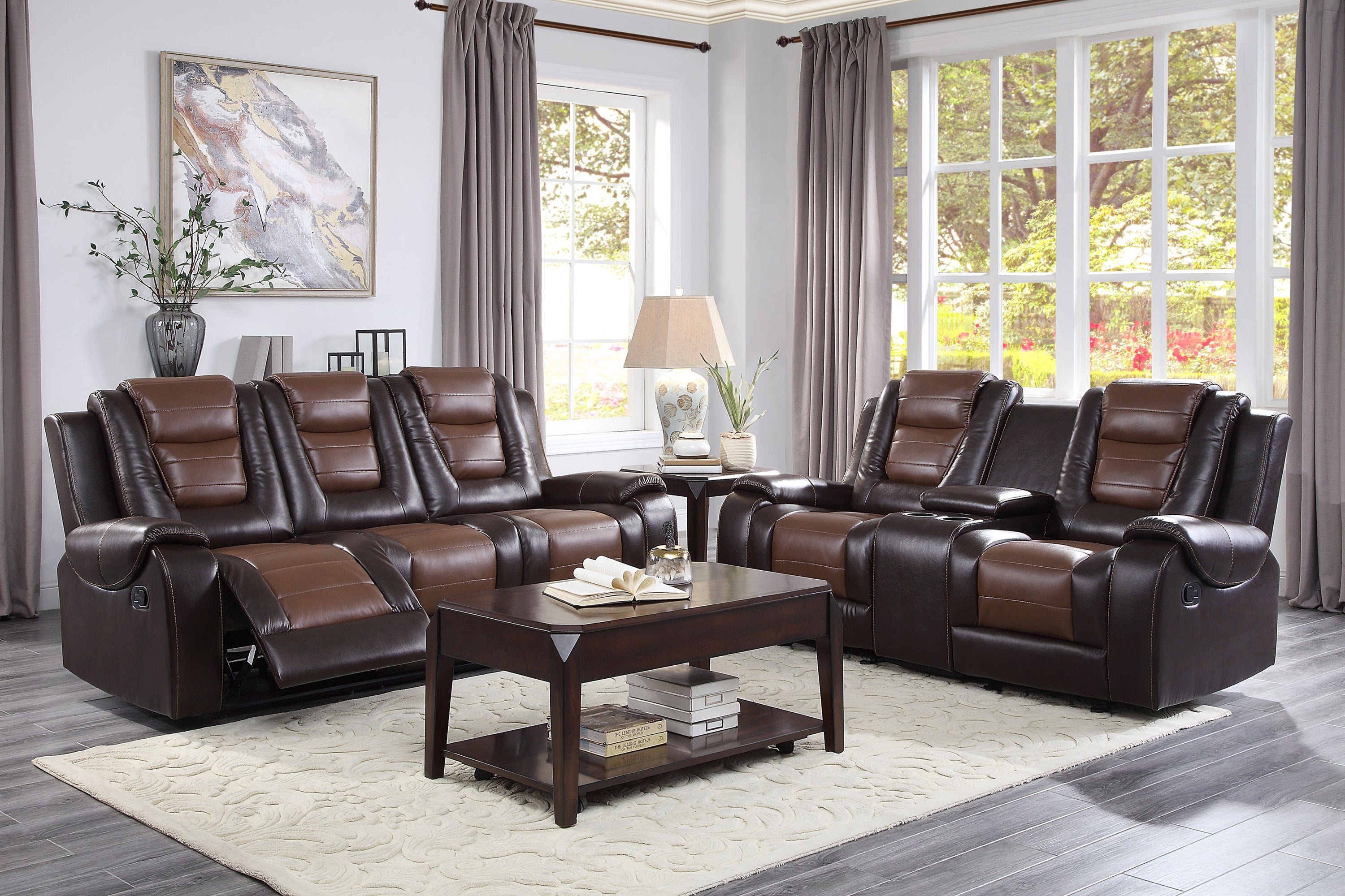 Briscoe Brown Double Glider Reclining Loveseat with Center Console
