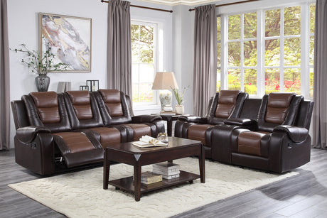 Briscoe Brown Double Reclining Sofa with Drop-Down Cup Holders from Homelegance - Luna Furniture