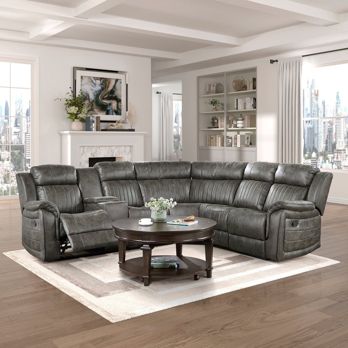 Centeroak Brownish Gray Double Reclining Sofa from Homelegance - Luna Furniture