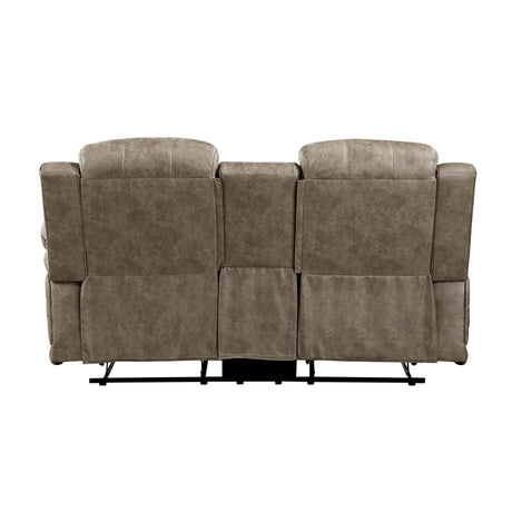 Centeroak Sandy Brown Double Reclining Loveseat with Center Console from Homelegance - Luna Furniture