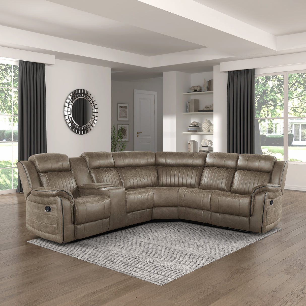 Centeroak Sandy Brown Double Reclining Sofa from Homelegance - Luna Furniture