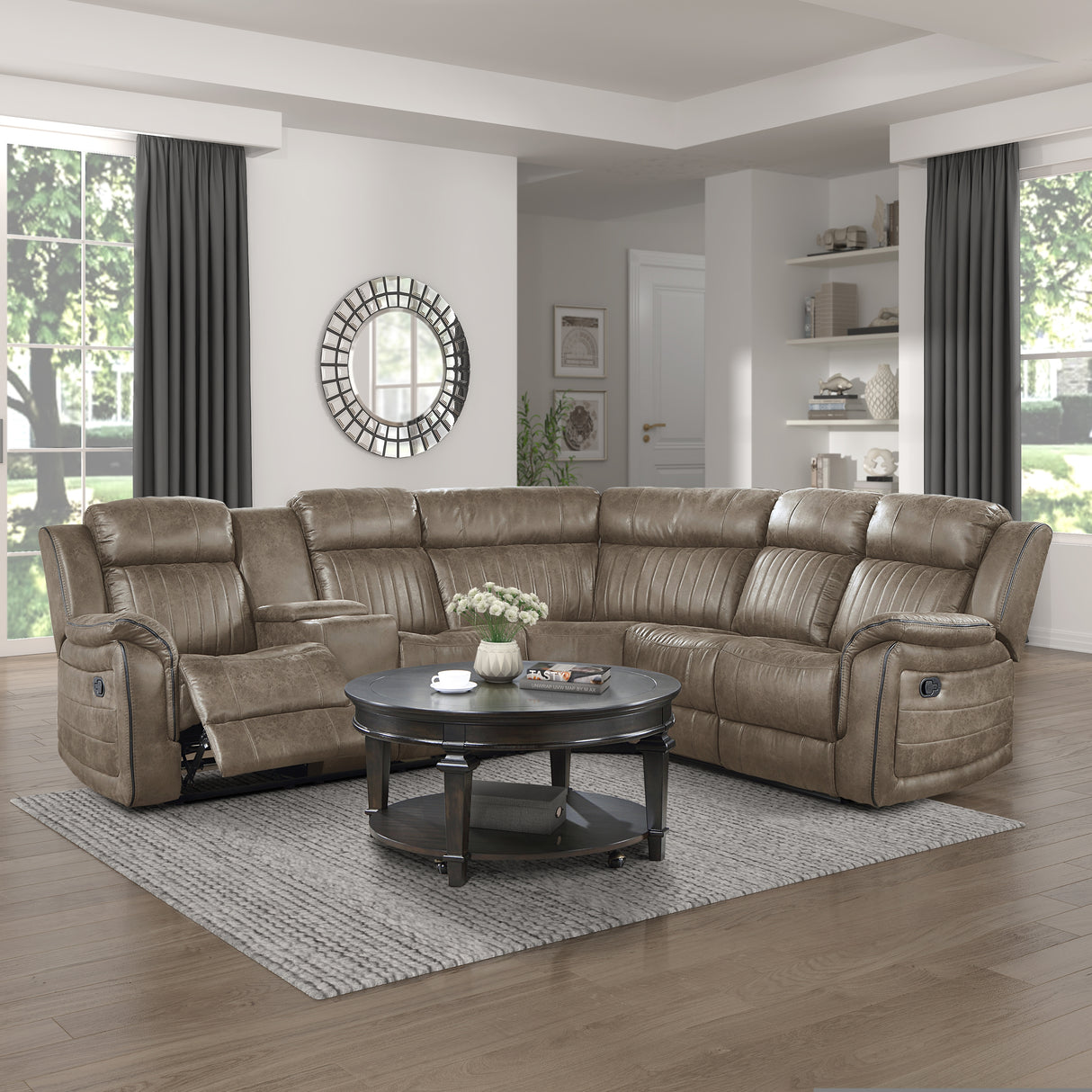 Centeroak Sandy Brown Double Reclining Sofa from Homelegance - Luna Furniture