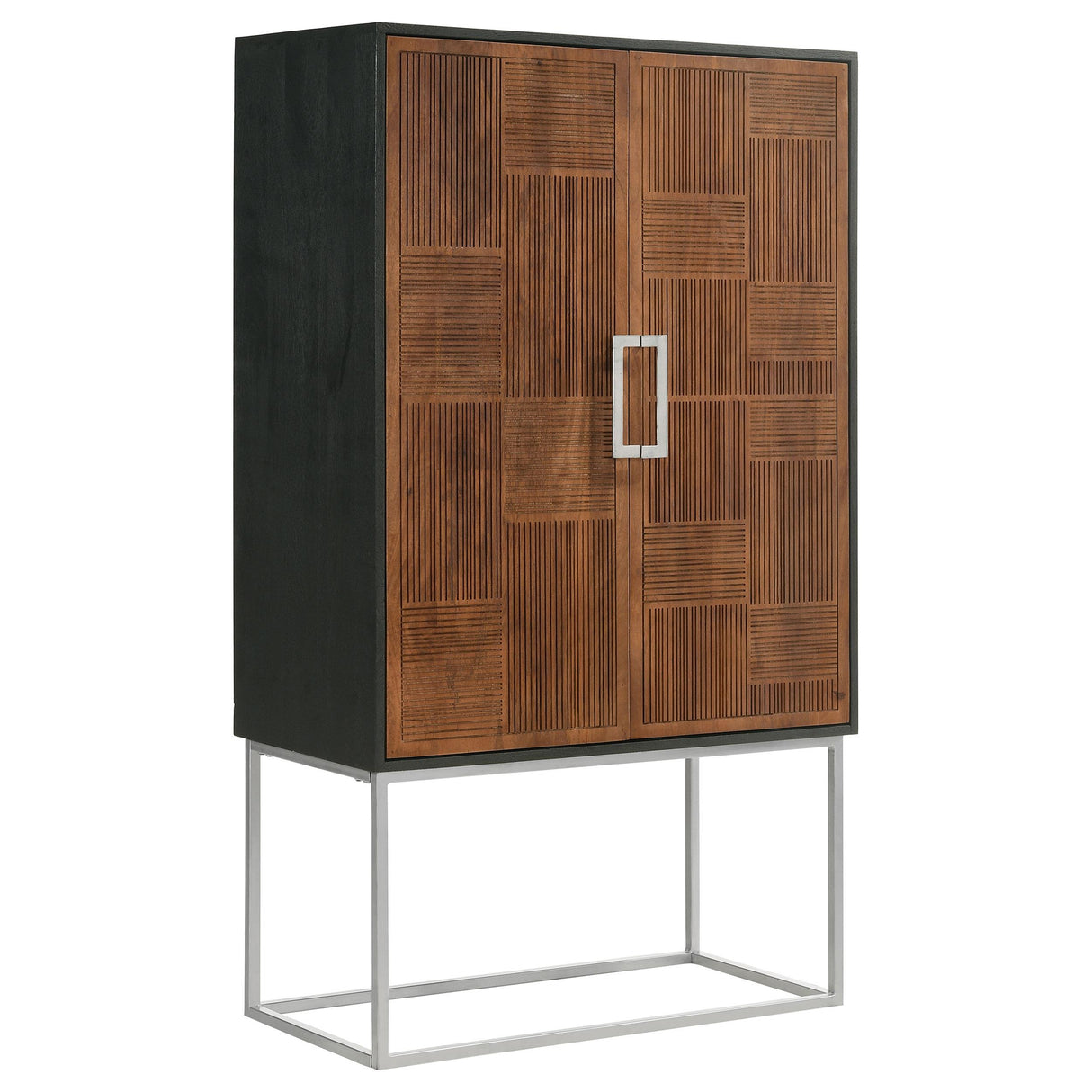 Borman Walnut and Black 2-Door Bar Cabinet Wine Storage from Coaster - Luna Furniture