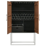 Borman Walnut and Black 2-Door Bar Cabinet Wine Storage from Coaster - Luna Furniture