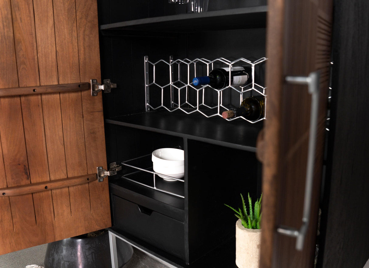 Borman Walnut and Black 2-Door Bar Cabinet Wine Storage from Coaster - Luna Furniture