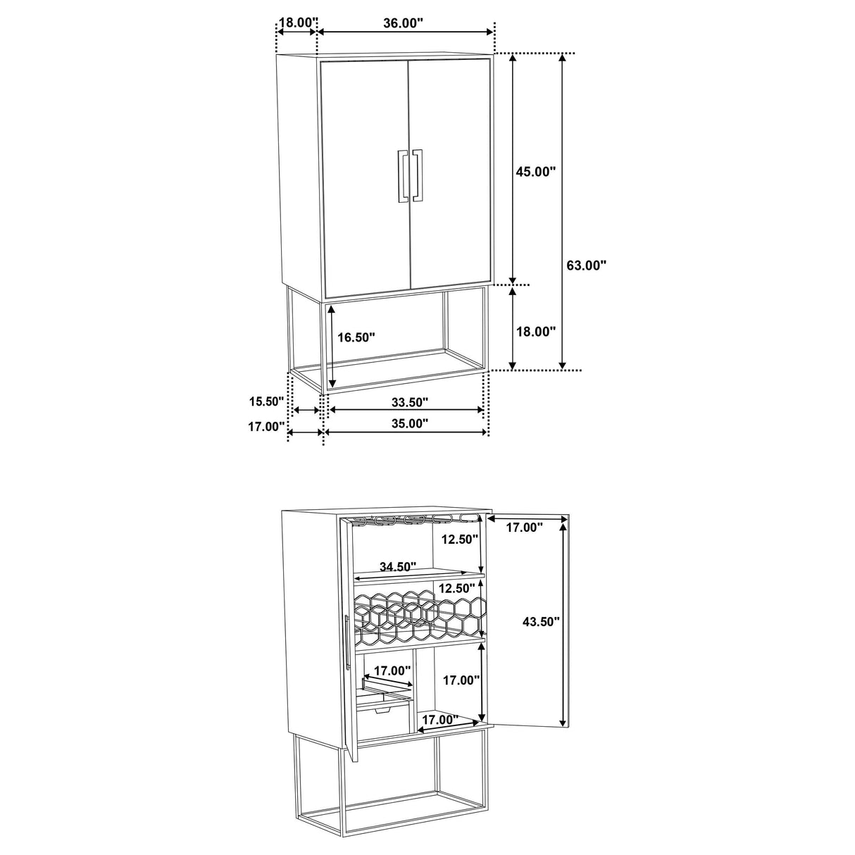 Borman Walnut and Black 2-Door Bar Cabinet Wine Storage from Coaster - Luna Furniture