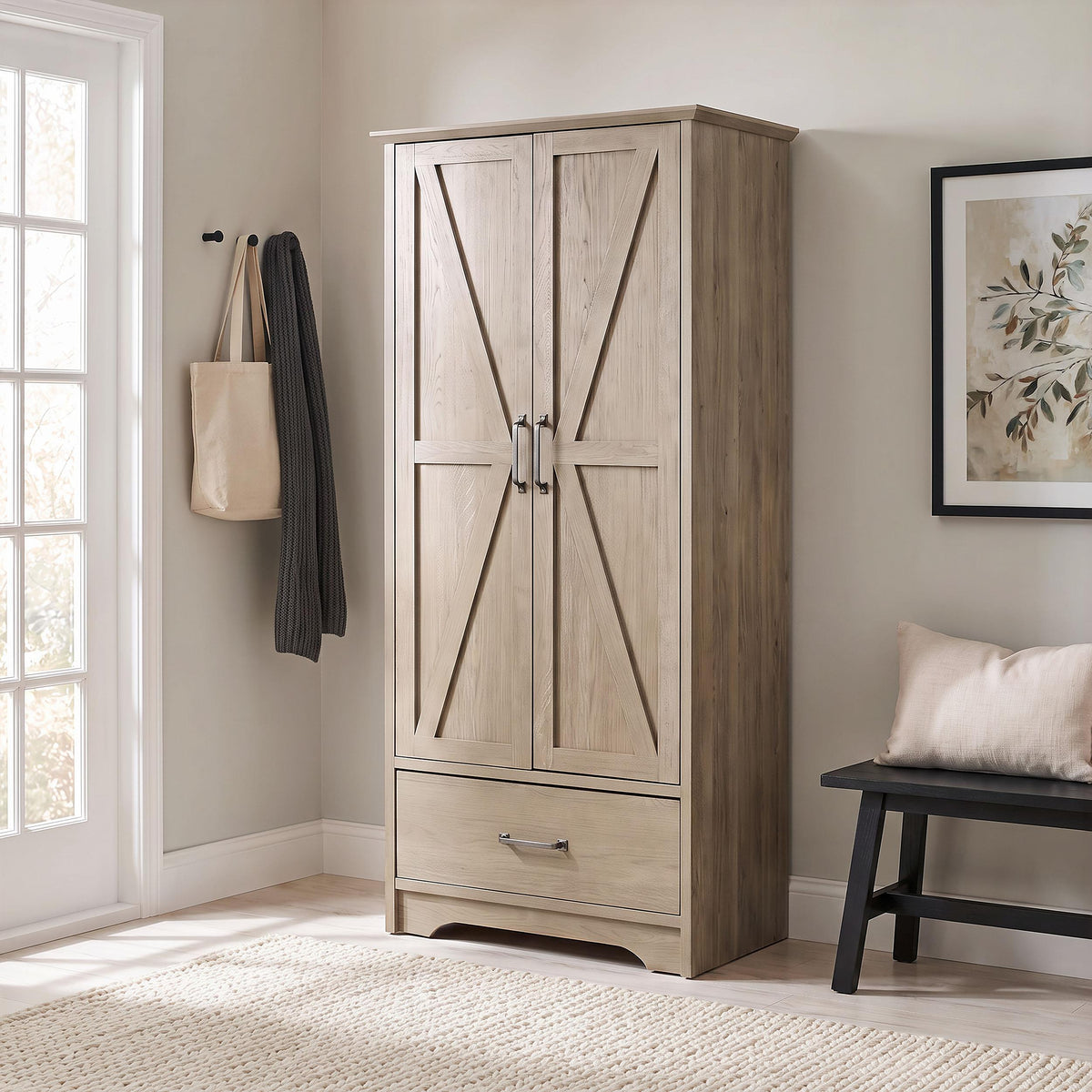 Arvida Latte 2-door Bedroom Wardrobe Storage Cabinet Armoire from Coaster - Luna Furniture