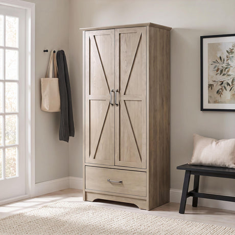 Arvida Latte 2-door Bedroom Wardrobe Storage Cabinet Armoire from Coaster - Luna Furniture