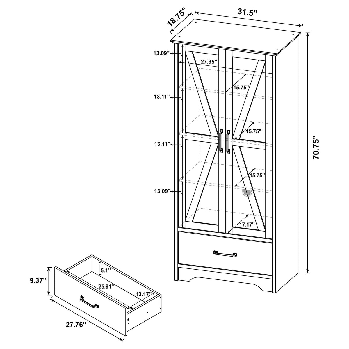 Arvida Latte 2-door Bedroom Wardrobe Storage Cabinet Armoire from Coaster - Luna Furniture