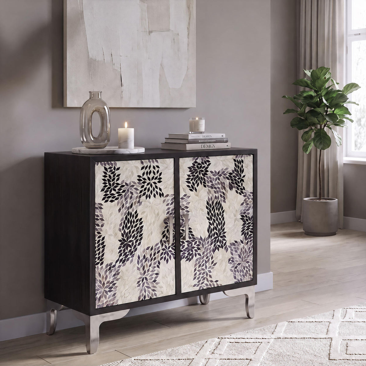 Forbes Black 2-Door Bone Inlay Accent Cabinet from Coaster - Luna Furniture