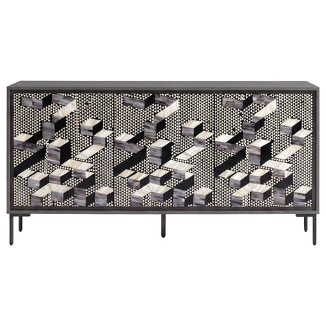 Krause Gray/Black 3-Door Bone Inlay Accent Cabinet from Coaster - Luna Furniture