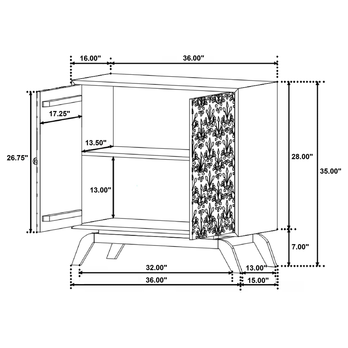 Marlon Black 2-Door Floral Bone Inlay Accent Cabinet from Coaster - Luna Furniture