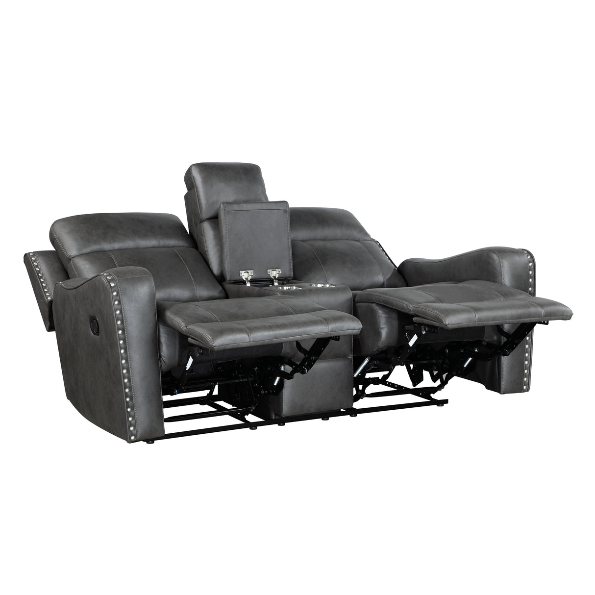 Kellen Smoky Gray Double Reclining Loveseat with Center Console from Homelegance - Luna Furniture