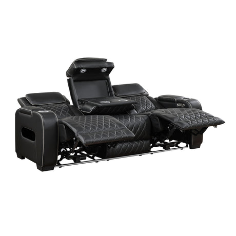 Fairway Black Power Double Reclining Loveseat with Center Console from Homelegance - Luna Furniture