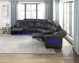 Fairway Black 3-Piece Power Reclining Sectional with Console, Power Headrests and LED Lighting from Homelegance - Luna Furniture