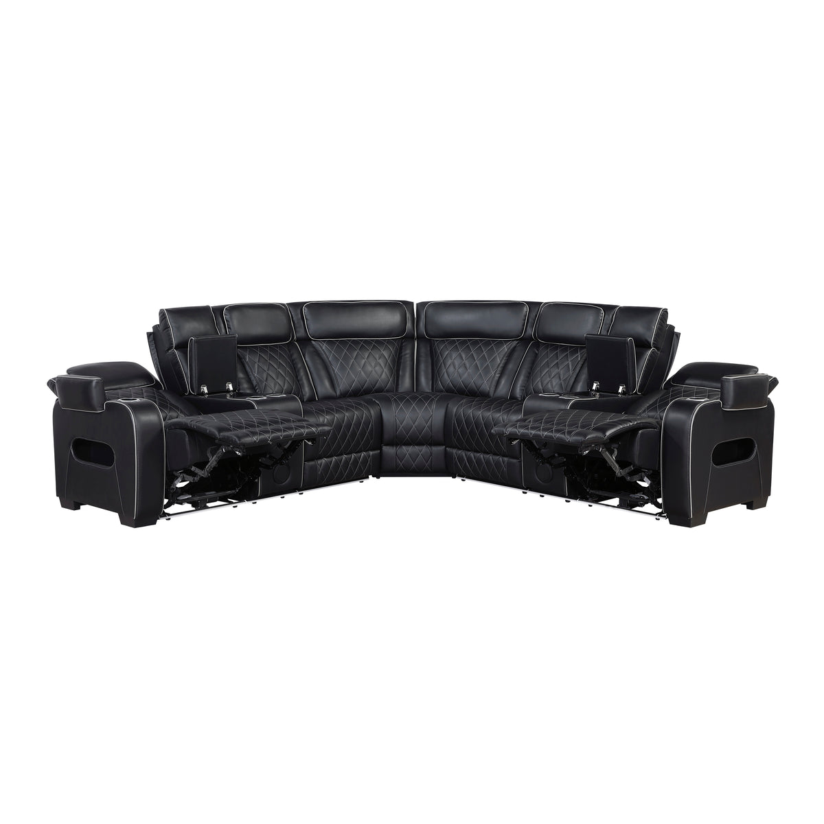 Fairway Black 3-Piece Power Reclining Sectional with Console, Power Headrests and LED Lighting from Homelegance - Luna Furniture
