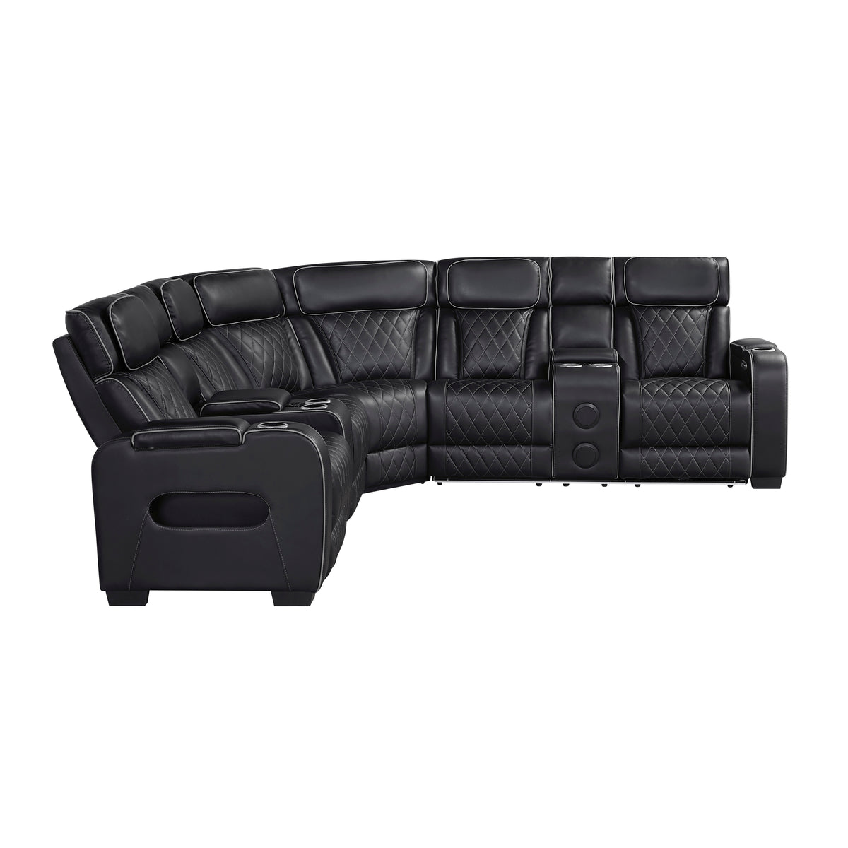 Fairway Black 3-Piece Power Reclining Sectional with Console, Power Headrests and LED Lighting from Homelegance - Luna Furniture